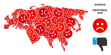 Emotional Eurasia Map Collage Of Sad Emojis In Red Colors Negative Mood Vector Template Of Depression Regions Eurasia Map Is Formed Of Red Upset Emotion Symbols Abstract Area Scheme Stock Images