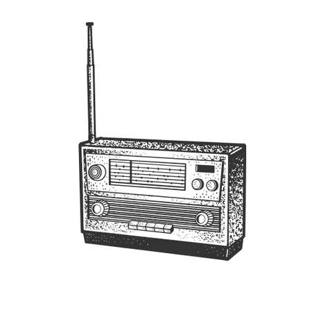 radio device sketch engraving vector illustration. T-shirt apparel print design. Scratch board imitation. Black and white hand drawn image.