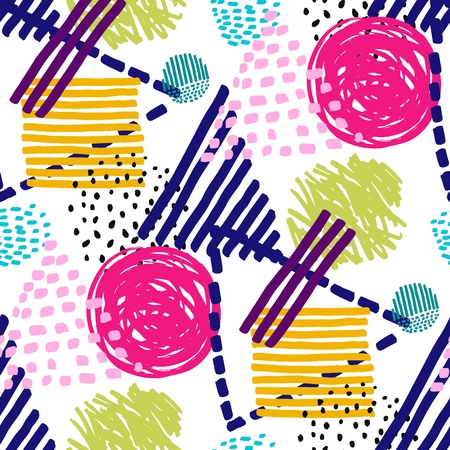 Memphis seamless pattern in retro style. Doodle pattern hand-drawn pen ...
