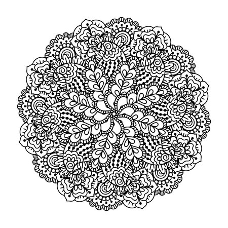 Round element for coloring book. Black and white ethnic henna pattern ...
