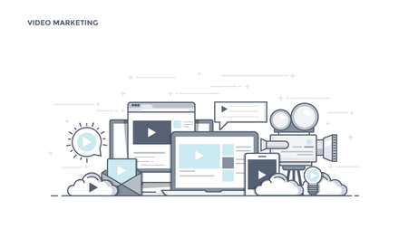 Modern Flat Line Color hero image of Video Marketing for website and ...