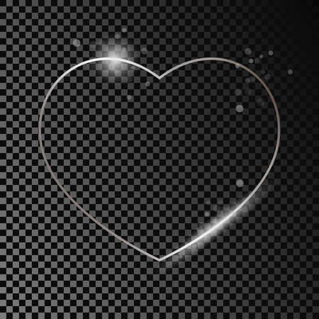 Silver glowing heart shape frame with sparkles isolated on dark ...
