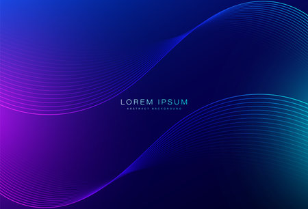 Abstract glowing wave lines on blue background. Modern blue and pink ...
