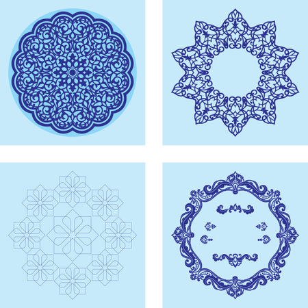 Decorative circle illustration frames for design with floral ornaments ...
