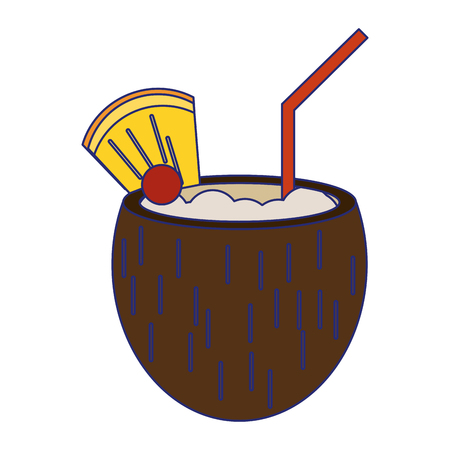 Coconut tropical cocktail with pineapple and cherry vector illustration ...