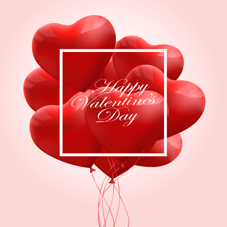 Valentine's day abstract background with red 3d balloons. Heart shape ...
