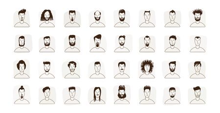 Young Man Avatar flat style vector icon set. Male Faces icon design ...