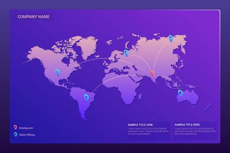 World Map with Location Pointers - Vector - Stock Image - Everypixel