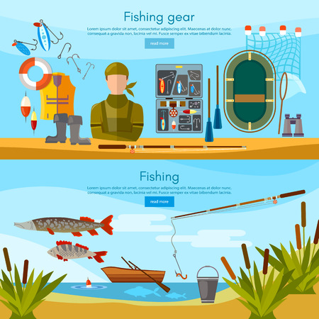 Summer Fishing Banner Professional Fisher Elements Vector