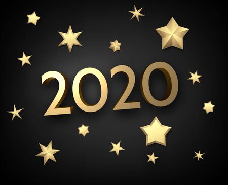Black shiny happy New Year background with golden 3d 2020 nubmers and ...