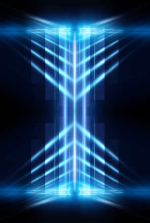 Abstract blue dark neon background with lines and spotlights, neon blue ...