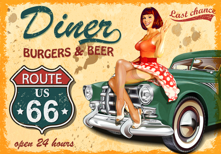 Diner route 66 vintage poster