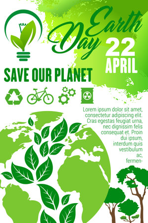 Earth Day and Save Planet poster for ecology holiday celebration. Earth ...