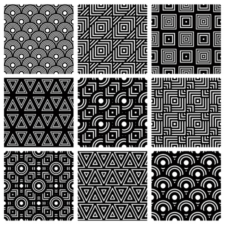 Black and white geometric seamless patterns set, vector backgrounds ...