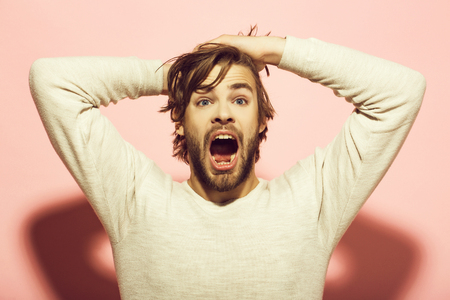 Scared Man Surprised Man With Disheveled And Uncombed Long Hair