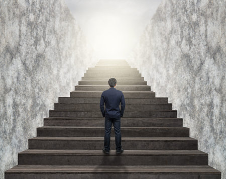 Businessman climbed on top of the stairs ,Success business and ...