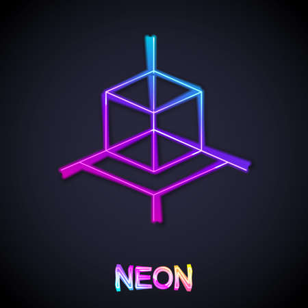 Glowing neon line 3d modeling icon isolated on black background ...