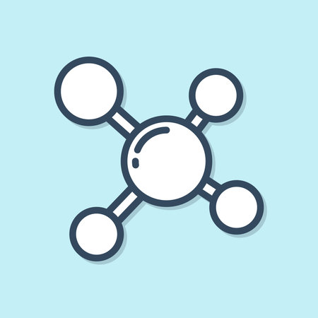 Blue line Molecule icon isolated on blue background. Structure of ...