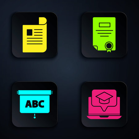 Set Graduation cap on screen laptop, Document, Chalkboard and ...