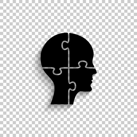 People head with puzzles elements - black vector icon with shadow ...