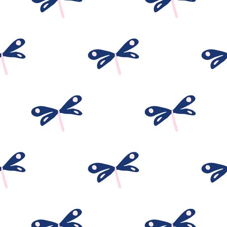 Abstract blue dragonfly seamless pattern on white background. Simple ...