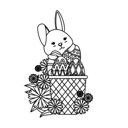 cute rabbit with easter eggs painted in basket vector illustration ...