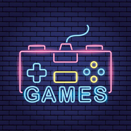 video game neon control play vector illustration - Stock Image - Everypixel