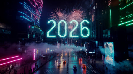 A futuristic city street at...