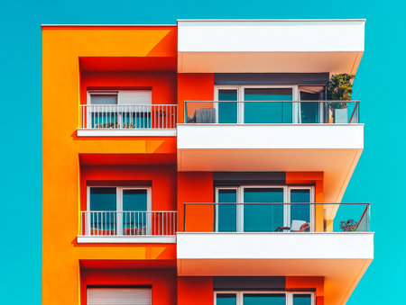 A striking orange building ...