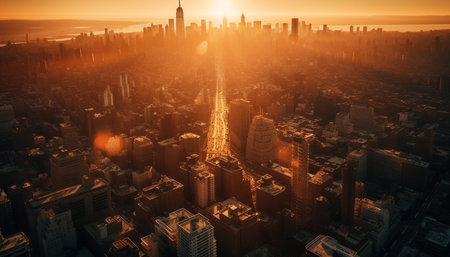 An aerial view of a city at...