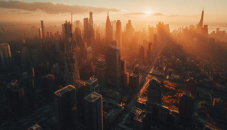 Aerial view of a city durin...