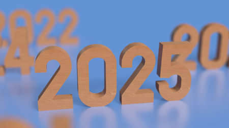 2025 Wood number on blue ba...