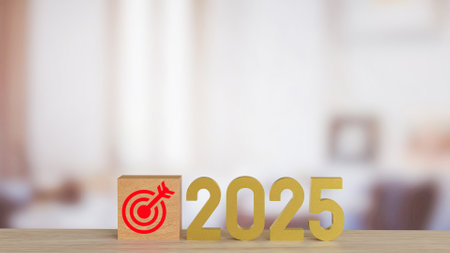 Target icon on wood cube an...