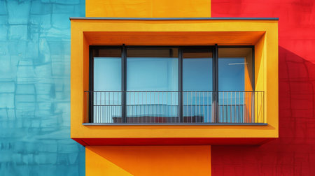 A blue house with white win...