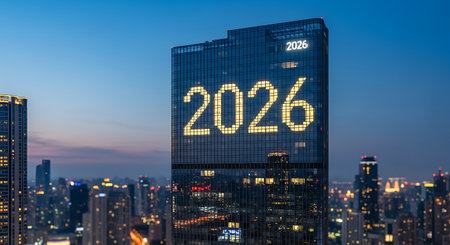 Illuminated 2026 on a skysc...