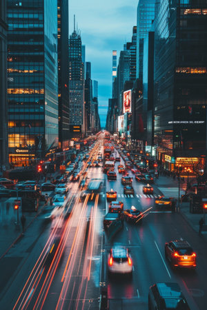 A bustling city scene with ...