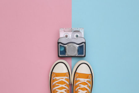 Retro sneakers and mini aud...
