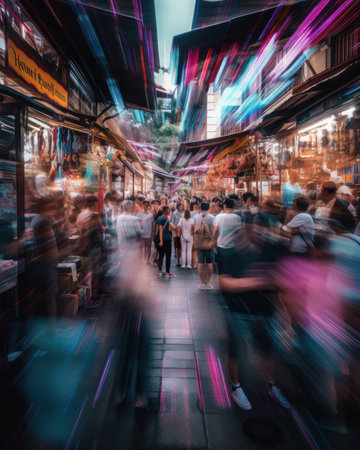 A crowd of people walking d...