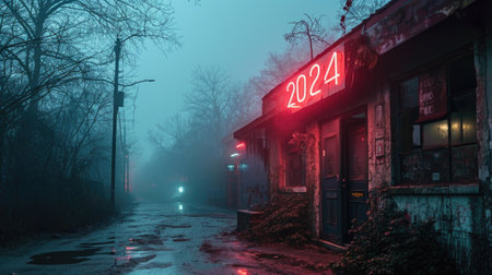 A neon sign on a building t...