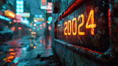 A neon sign on a building t...