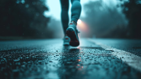 A person running on a wet r...