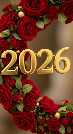 Happy new year with red ros...
