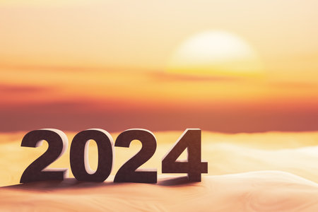 2024 number on sand beach w...