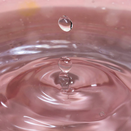 the water drop with wave is splash on the pink background - Stock Image ...