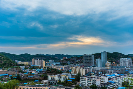 Sunset view of the city of Xiamen, China.の写真素材