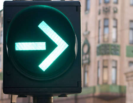 Arrow is green on semaphore, you can turn right nowの写真素材