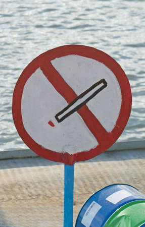 No-smoking sign on industrial cargo shipの写真素材