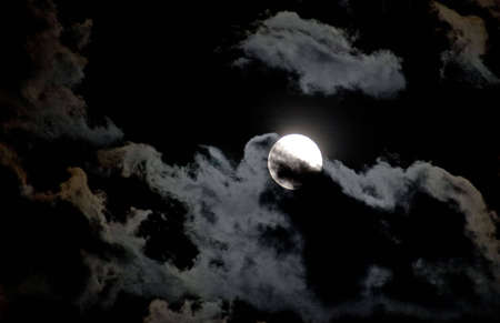 Full moon and clouds on night sky