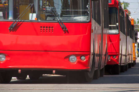 Buses in a row on rush hour traffic jam