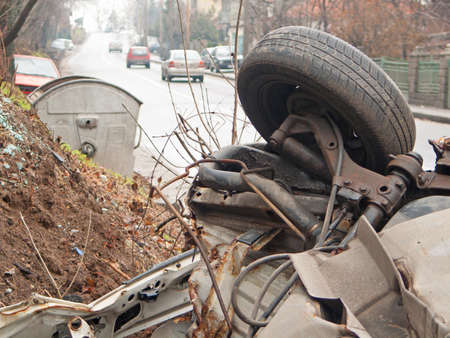 Small car wreck after traffic accident